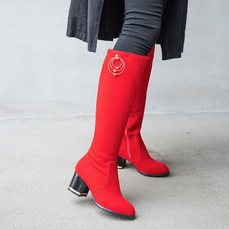 Kvinners Stor Hæl Side Glidelås Korte Floss Knee High Boots