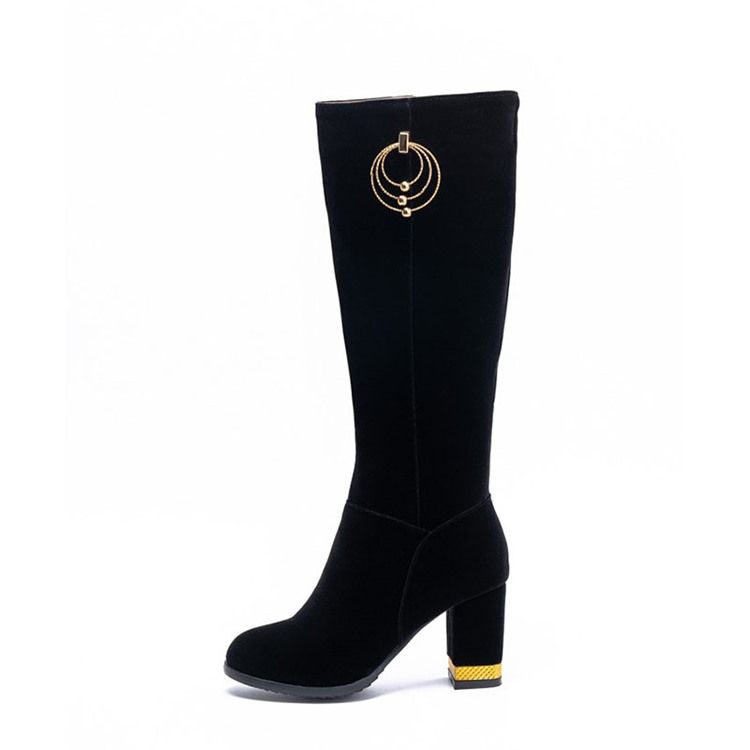 Kvinners Stor Hæl Side Glidelås Korte Floss Knee High Boots