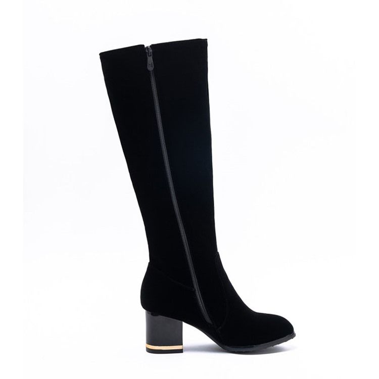 Kvinners Stor Hæl Side Glidelås Korte Floss Knee High Boots