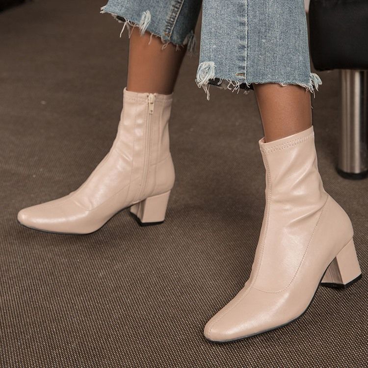 Kvinners Vanlig Chunky Heel Side Glidelås Western Boots