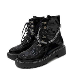 Lace-up Front Chain Round Toe Damestøvler Til Damer