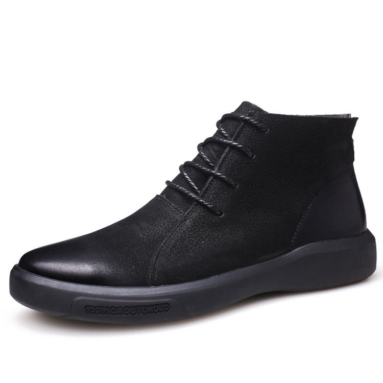 Lace-up Front Round Toe Patchwork Pu Herrestøvler