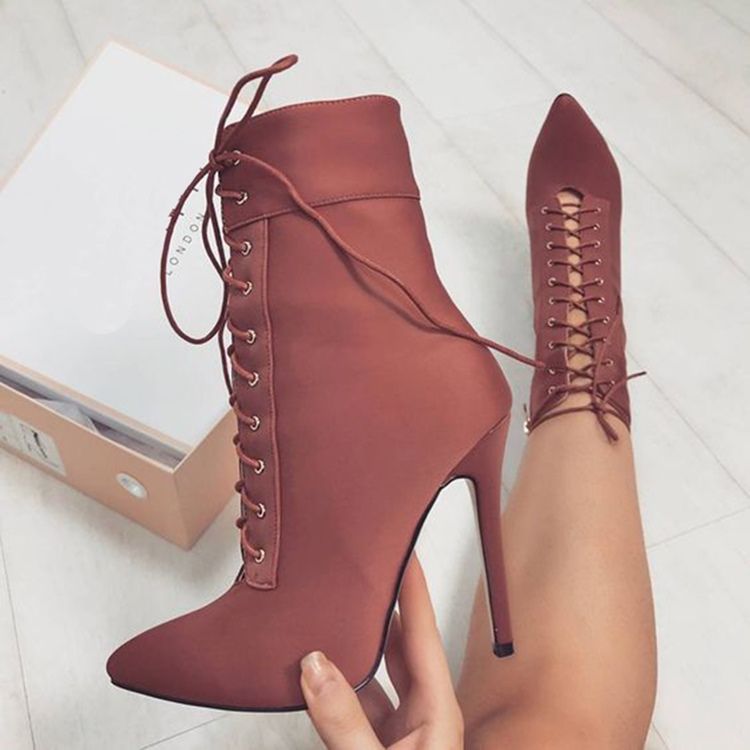 Lace-up Stiletto Heel Boots For Kvinner