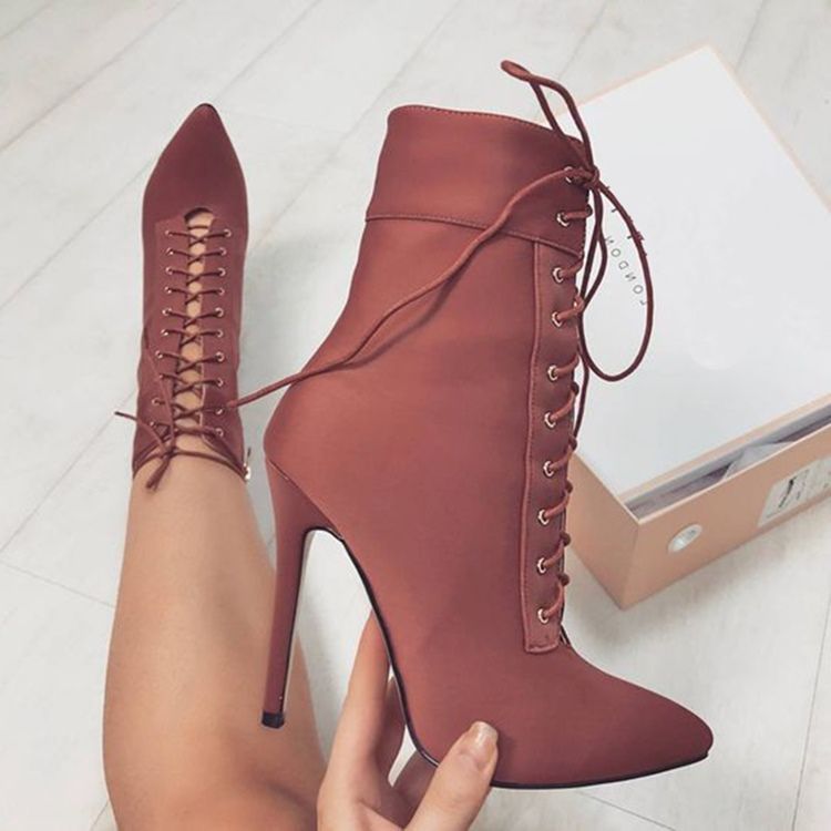 Lace-up Stiletto Heel Boots For Kvinner