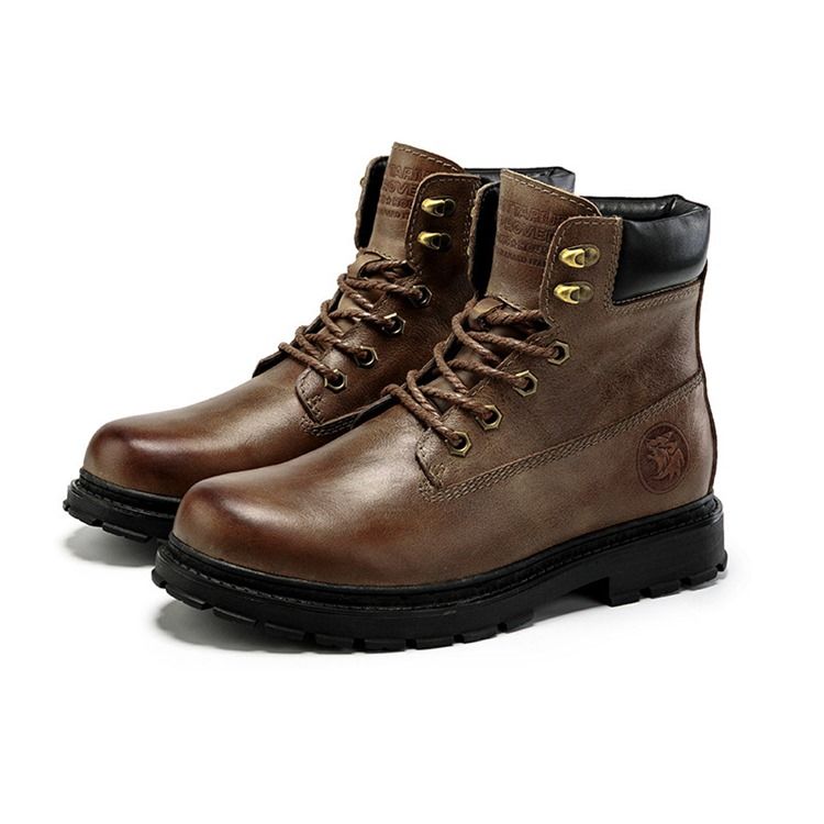 Menn Lace-up Front Patchwork Round Toe Leather Boots