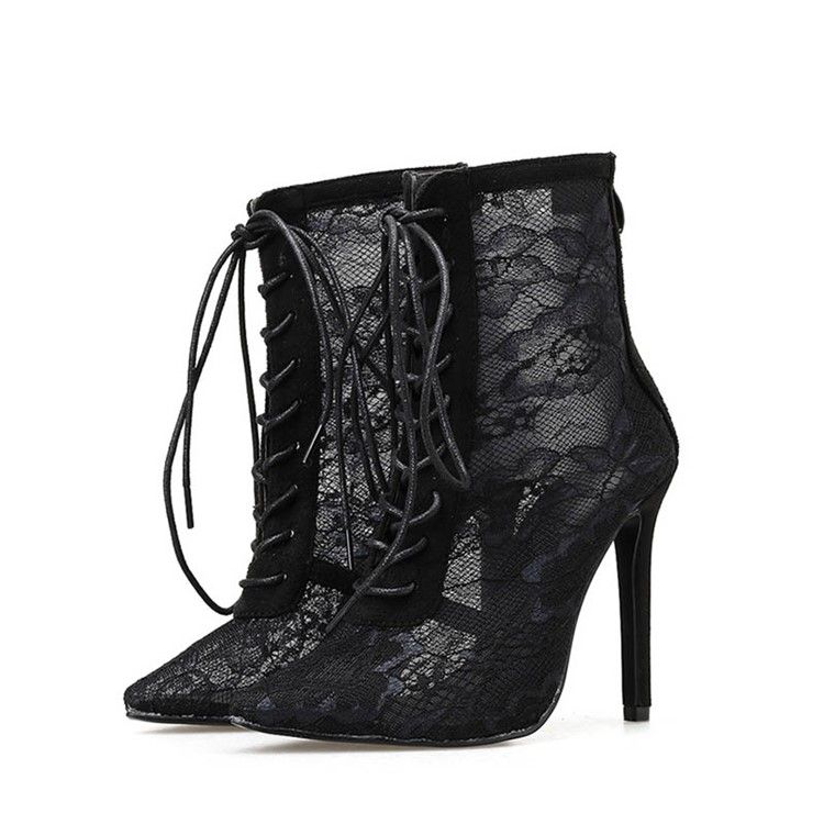 Mesh Stiletto Heel Back Zip Pointed Toe Dame Ankel Boots