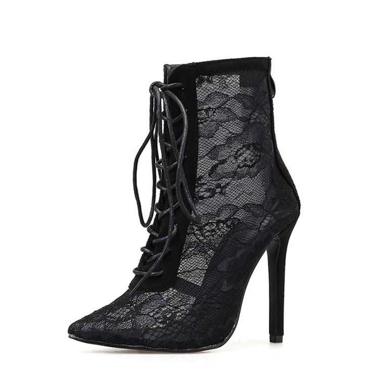 Mesh Stiletto Heel Back Zip Pointed Toe Dame Ankel Boots