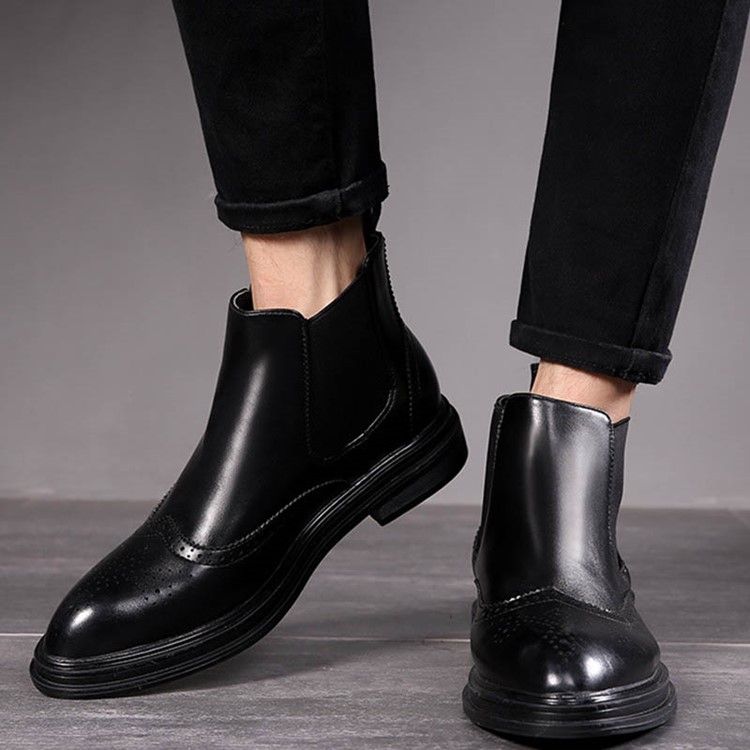 Patchwork Pointed Toe Slip-on Boots For Menn