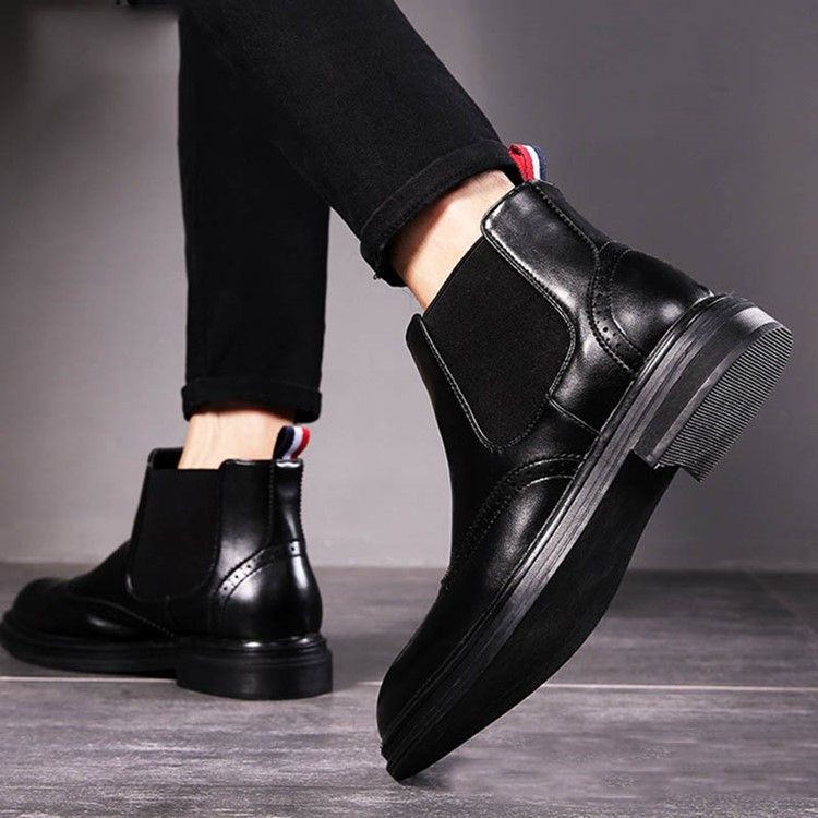 Patchwork Pointed Toe Slip-on Boots For Menn