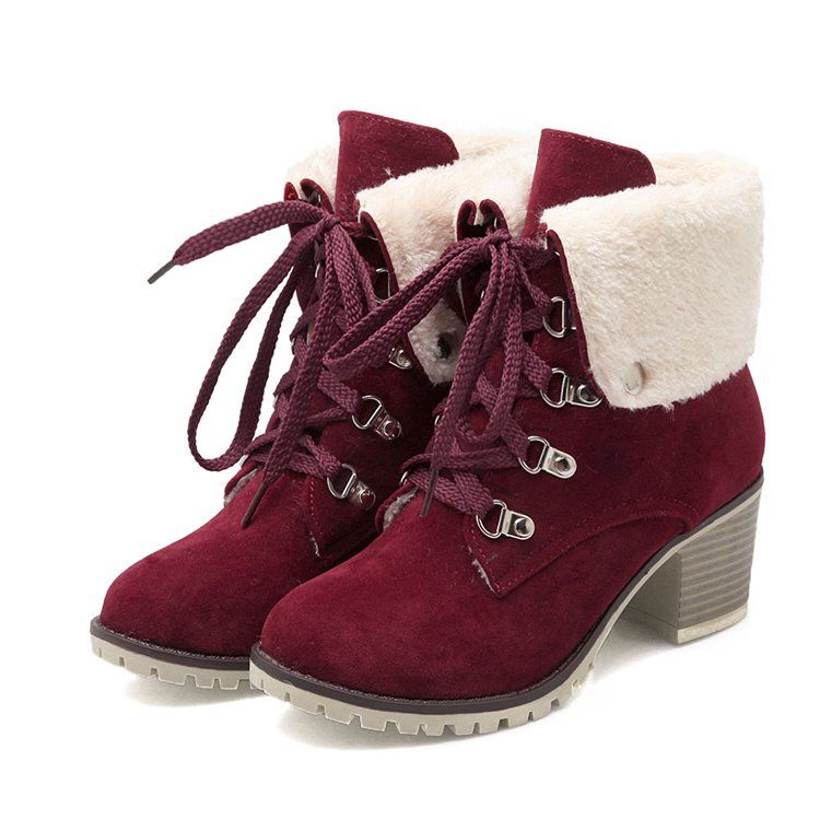 Plain Round Toe Chunky Heel Snowboots For Kvinner