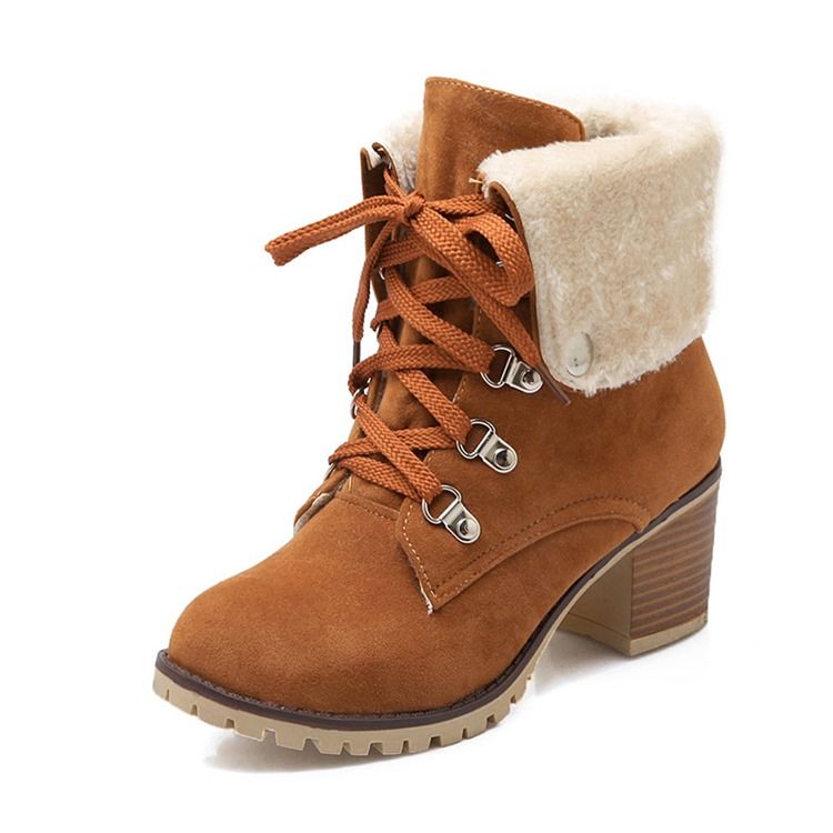 Plain Round Toe Chunky Heel Snowboots For Kvinner