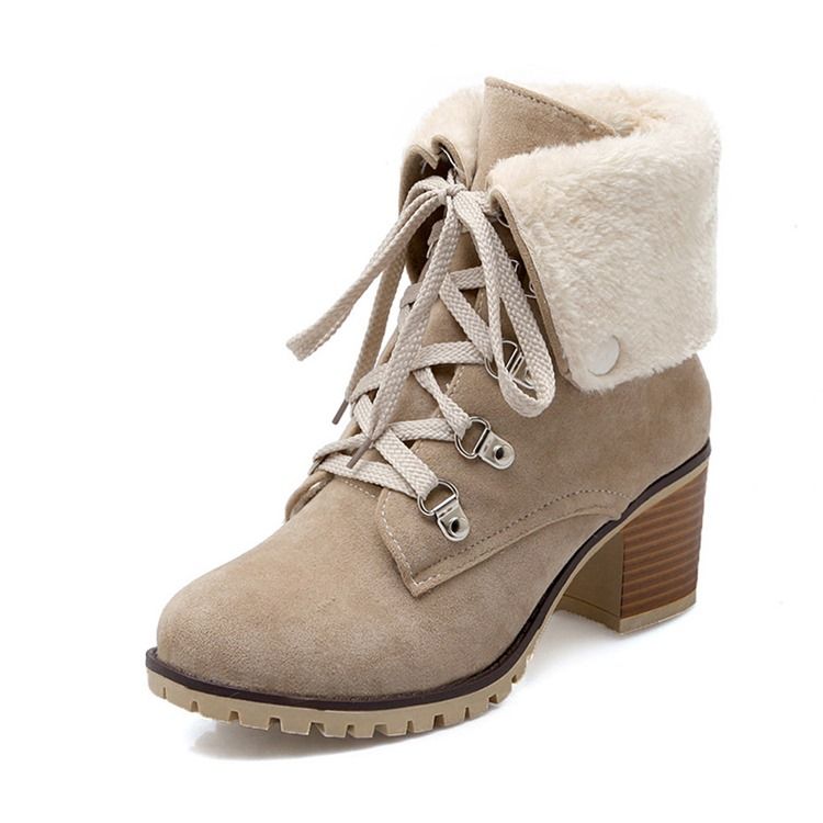 Plain Round Toe Chunky Heel Snowboots For Kvinner