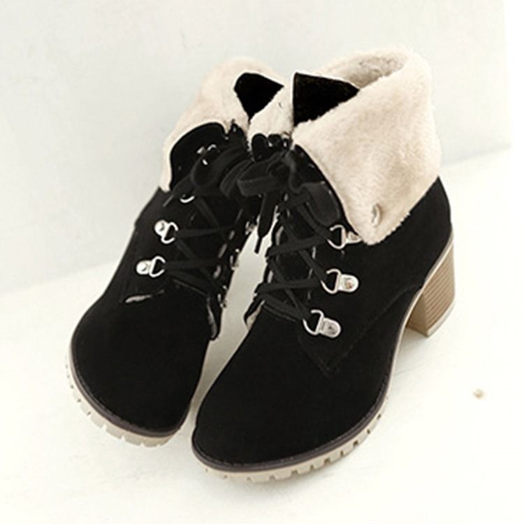 Plain Round Toe Chunky Heel Snowboots For Kvinner