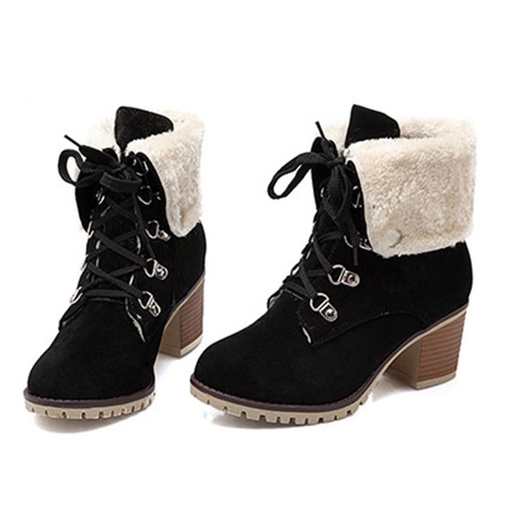 Plain Round Toe Chunky Heel Snowboots For Kvinner