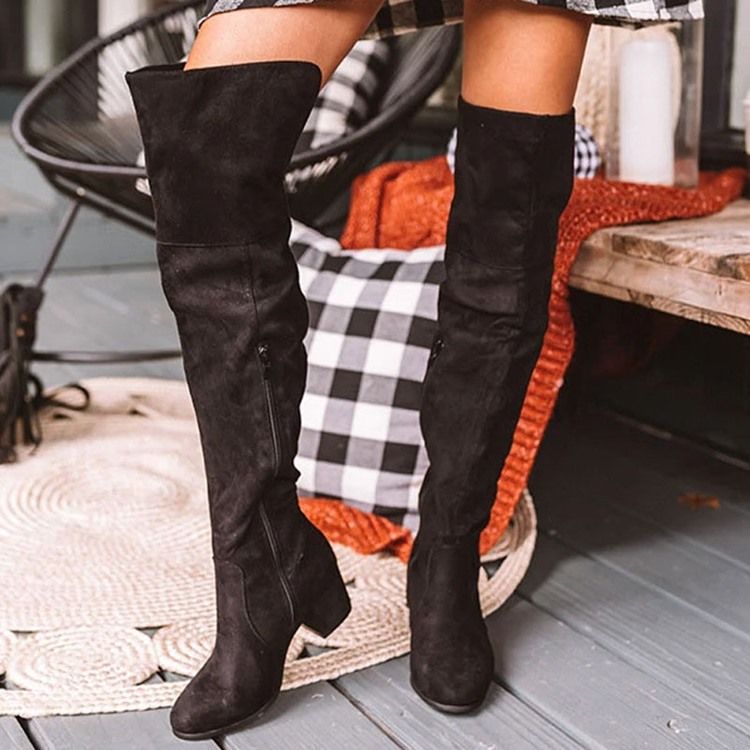 Plain Side Zipper Round Toe Western Dame Boots