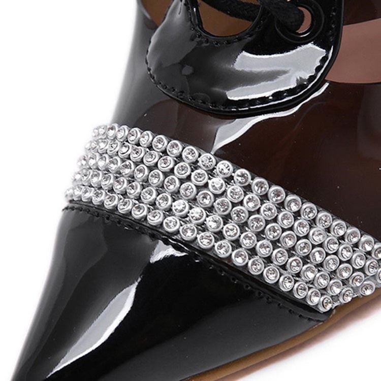 Rhinestone Lace-up Front Pointed Toe Damestøvletter