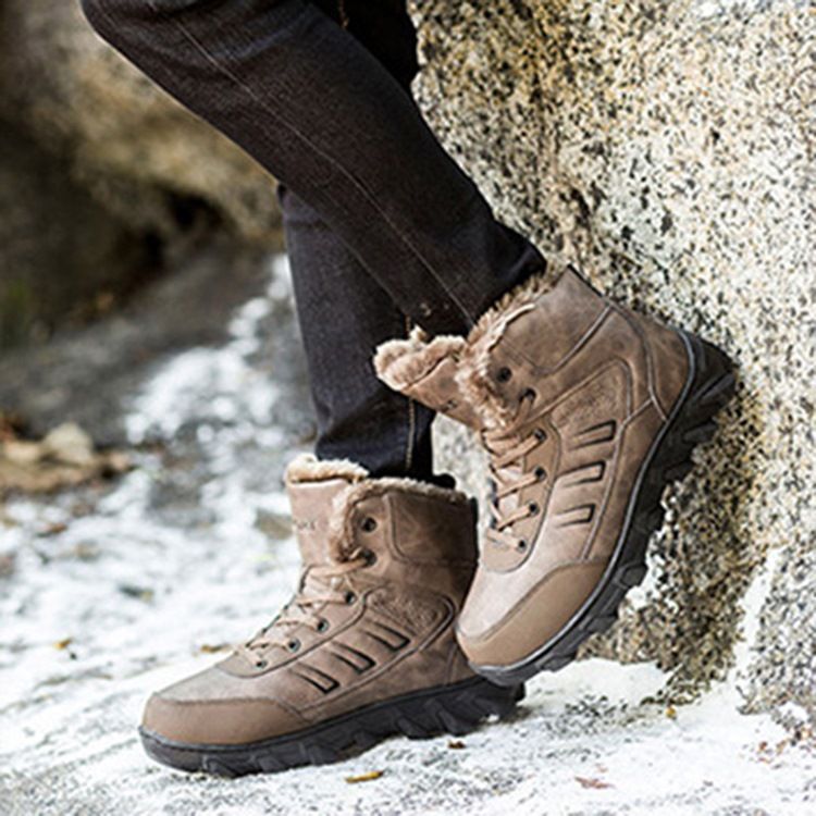 Round Toe Lace-up Snow Boots For Menn