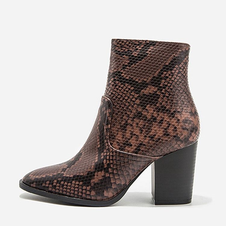 Serpentine Chunky Heel Pointed Toe Side Glidelås Damestøvler