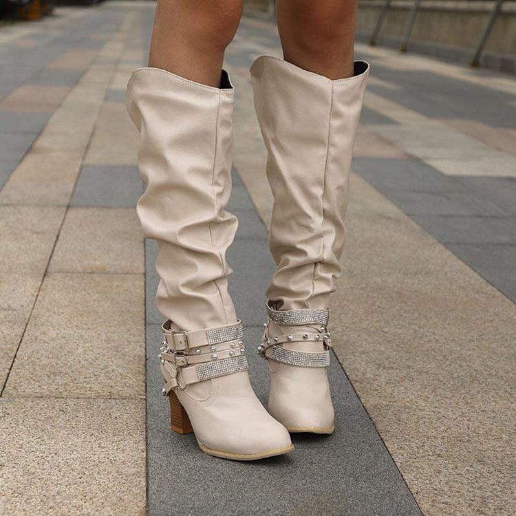 Slip-on Chunky Heel Round Toe Dame Casual Boots