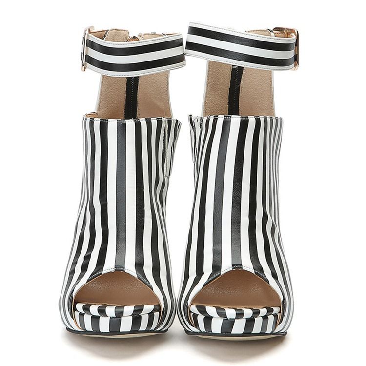 Stripe Peep Toe Stiletto Heel Ankelstøvler For Kvinner