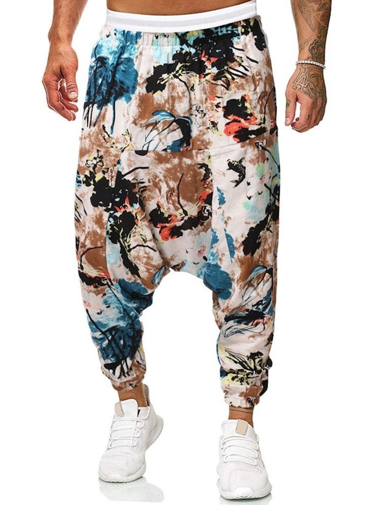 Baggy Pants Print Floral Mid Waist Herre Casual Bukser