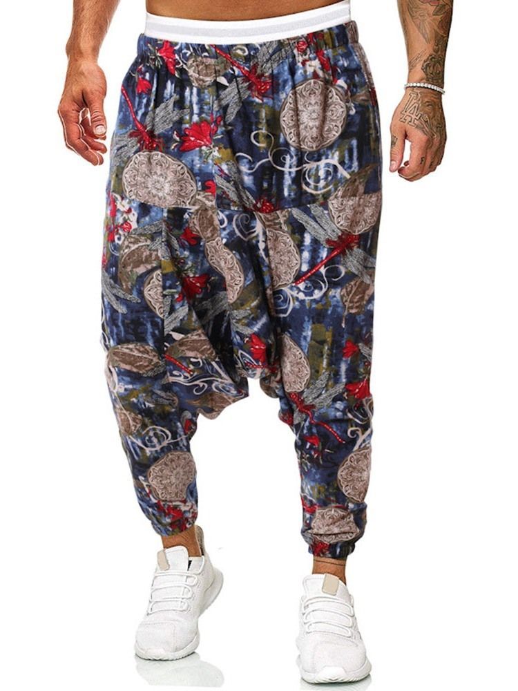 Baggy Pants Print Floral Mid Waist Herre Casual Bukser