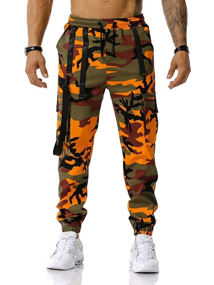 Camouflage Pocket Pencil Pants Casual Lace-up Casual Herre Pants