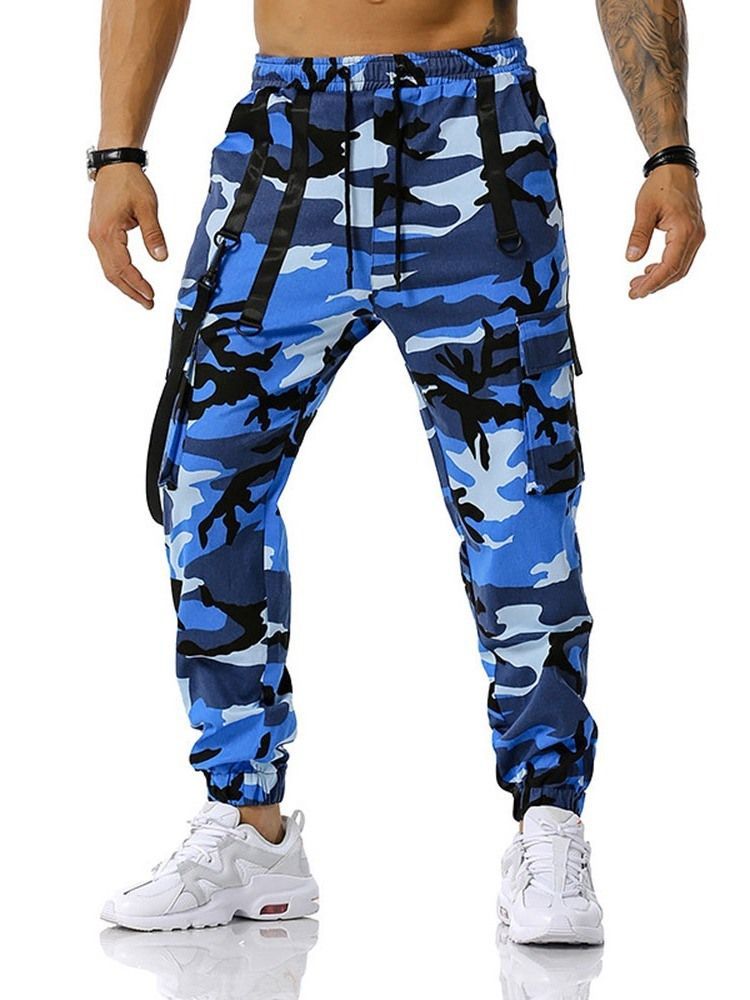 Camouflage Pocket Pencil Pants Casual Lace-up Casual Herre Pants