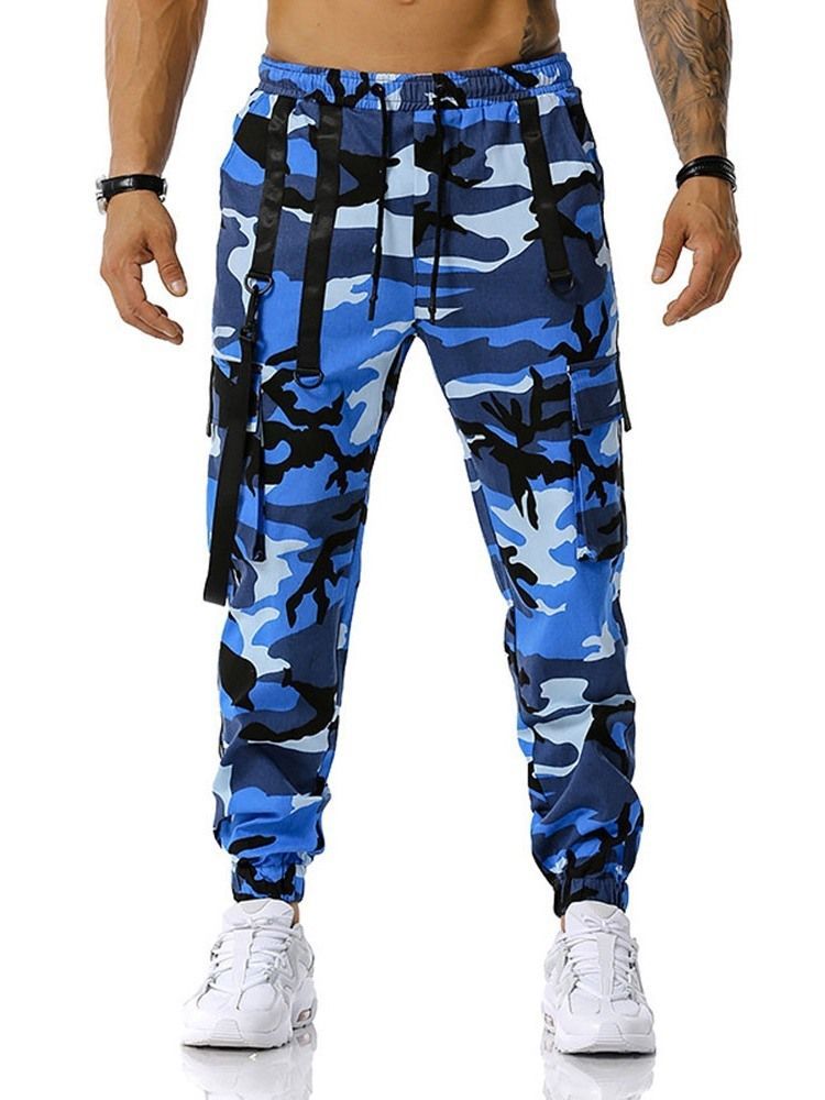 Camouflage Pocket Pencil Pants Casual Lace-up Casual Herre Pants