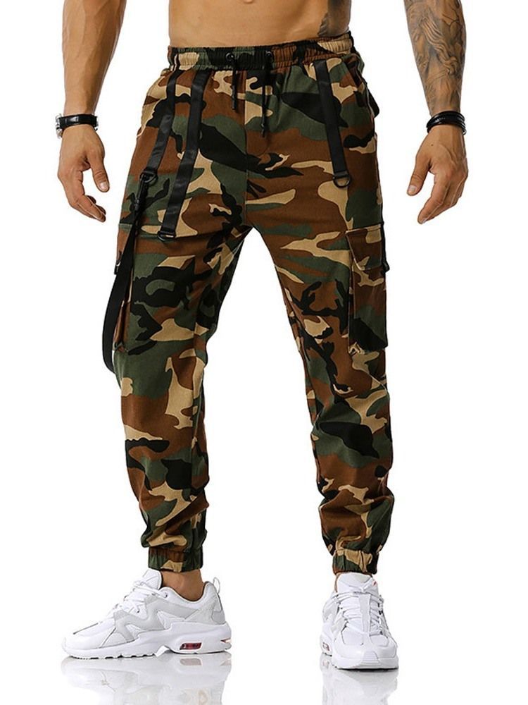 Camouflage Pocket Pencil Pants Casual Lace-up Casual Herre Pants