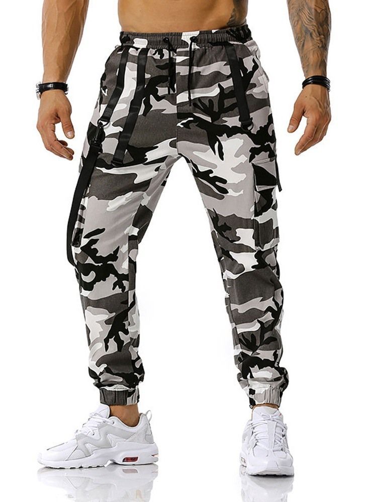 Camouflage Pocket Pencil Pants Casual Lace-up Casual Herre Pants