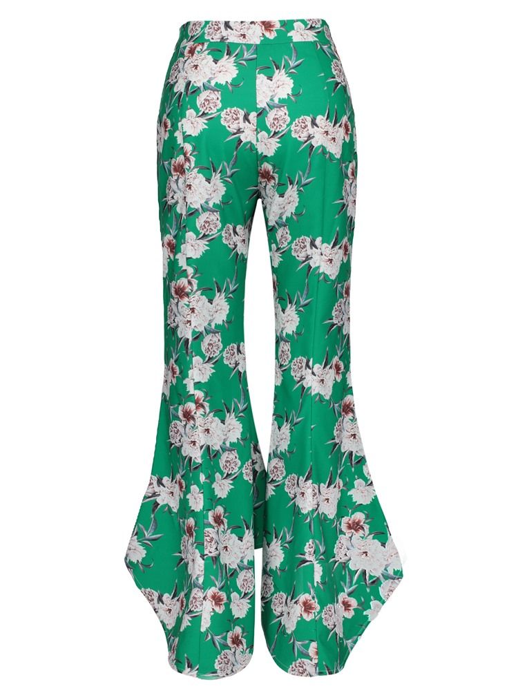 Color Block Floral Print Wide Legs Bukser For Kvinner