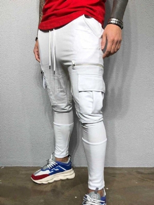 Color Block Lace-up Mid Waist Mens Casual Bukser