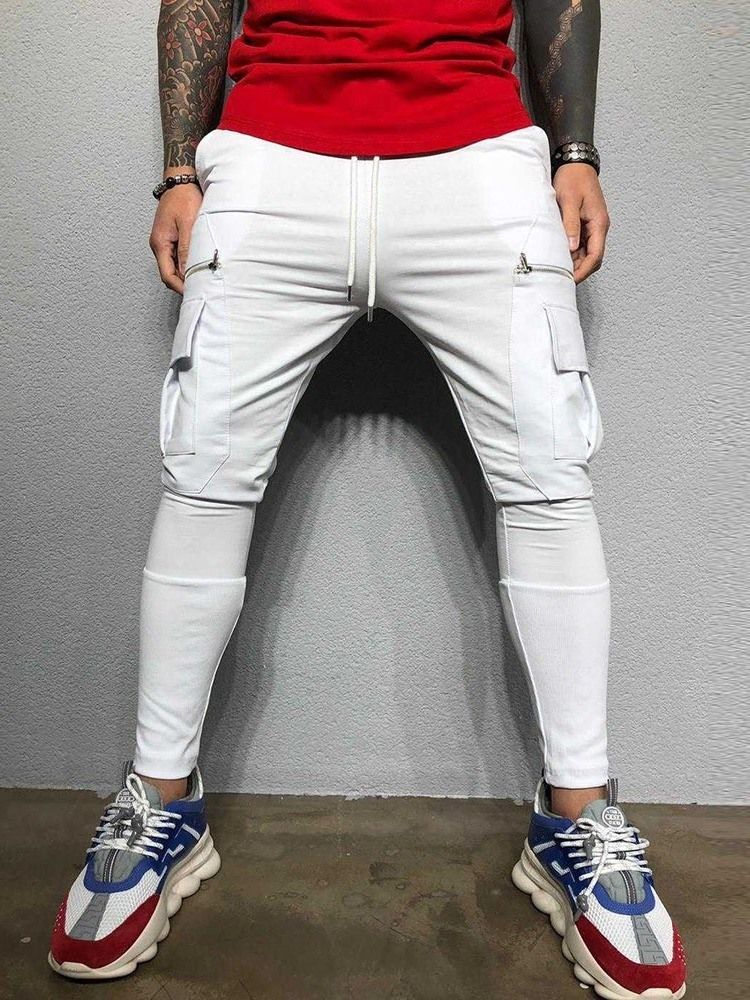 Color Block Lace-up Mid Waist Mens Casual Bukser