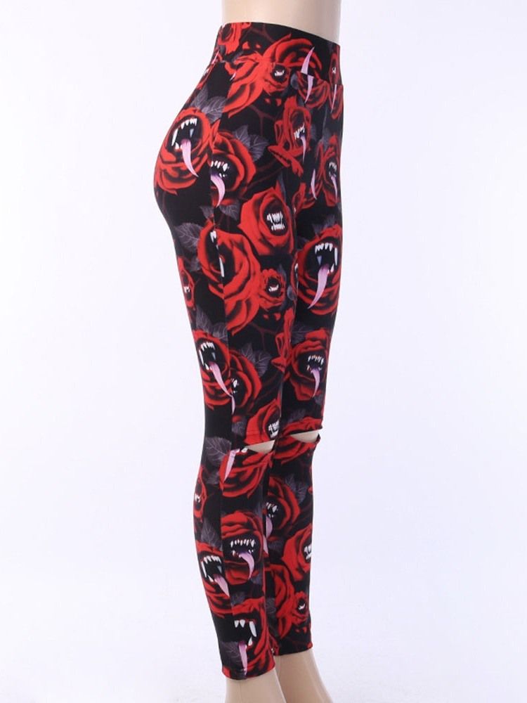 Halloween Kostymetrykk For Kvinner Lady Floral Leggings