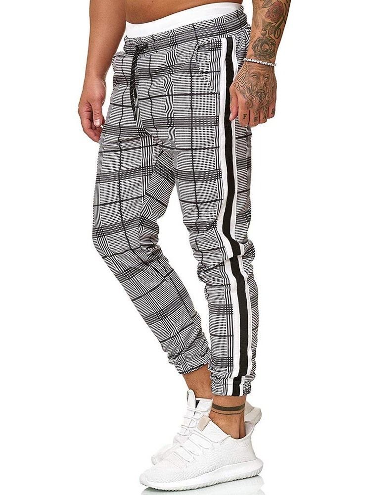 Harem Plaid Mid Waist Lace-up Menns Casual Bukser