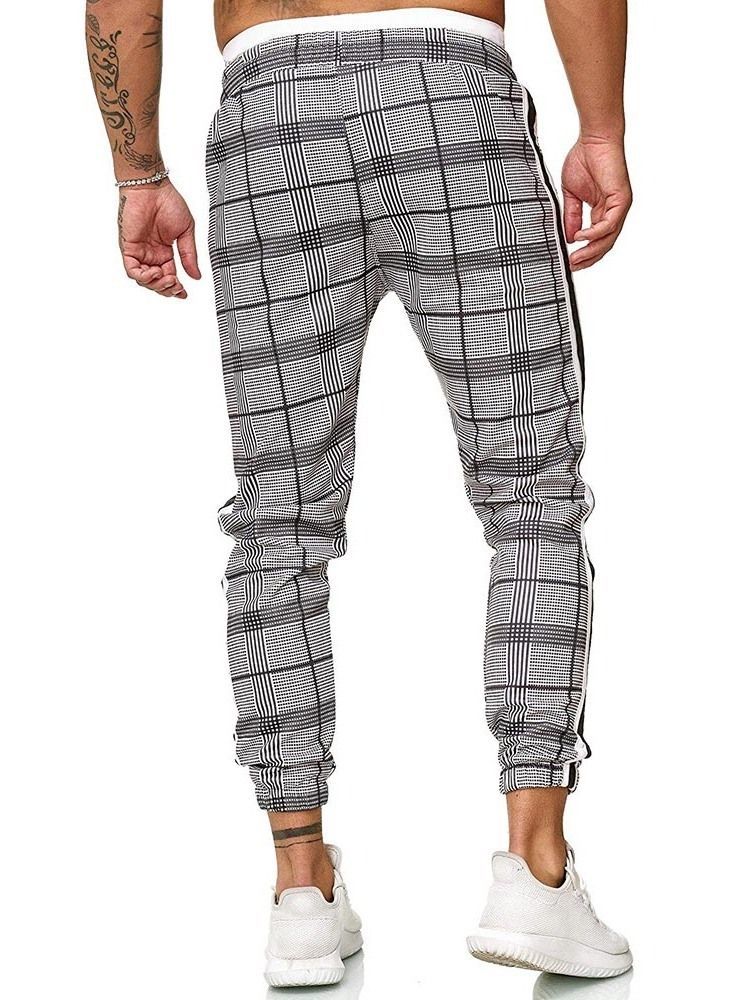 Harem Plaid Mid Waist Lace-up Menns Casual Bukser