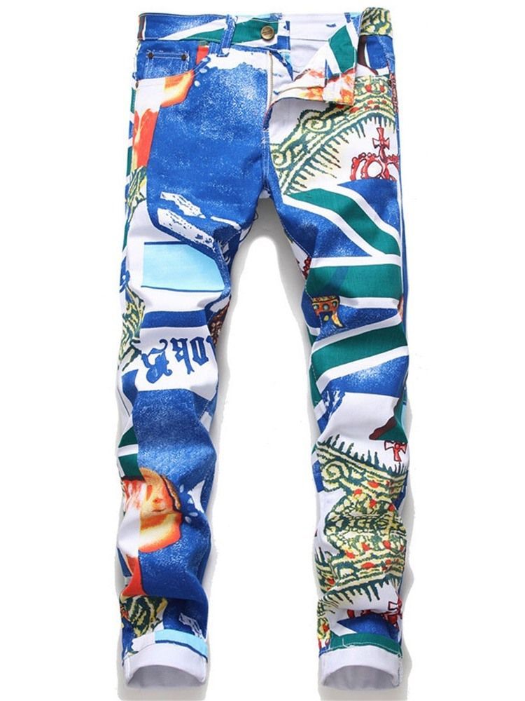 Herre Print Straight Zipper European Casual Pants