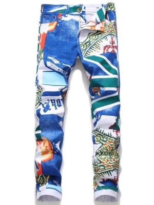 Herre Print Straight Zipper European Casual Pants