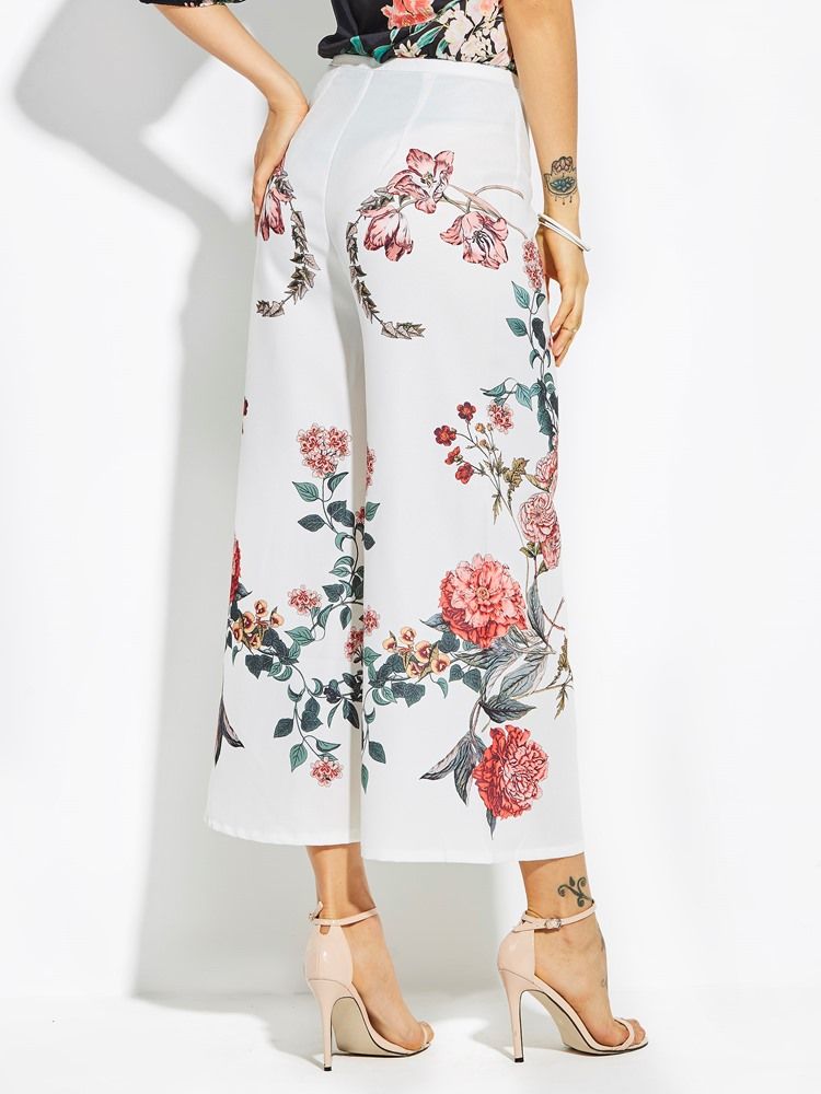 High-waist Cropped Flower Print Dame Pants