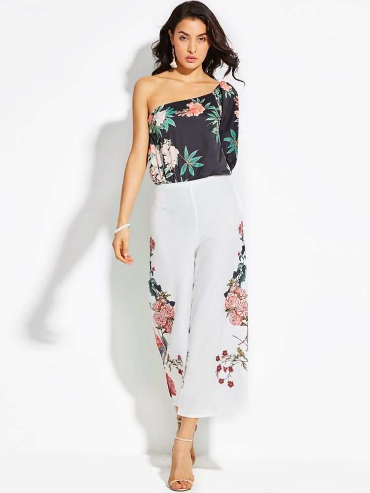 High-waist Cropped Flower Print Dame Pants