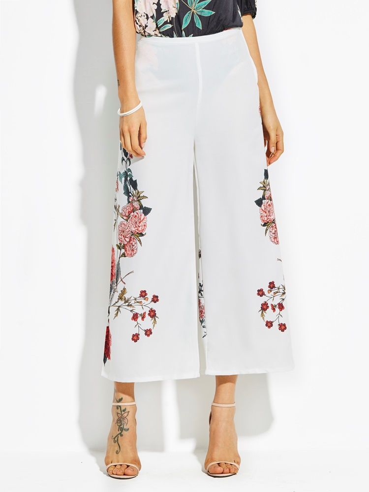 High-waist Cropped Flower Print Dame Pants