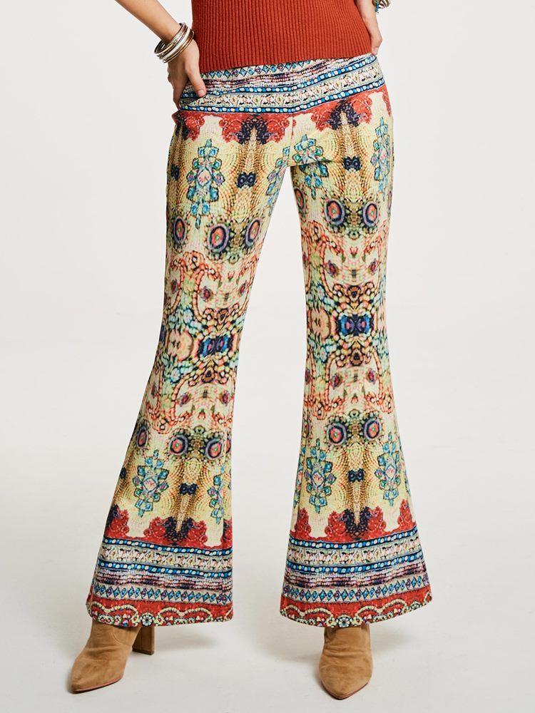 High-waist Geometric Print Dame Bellbottoms