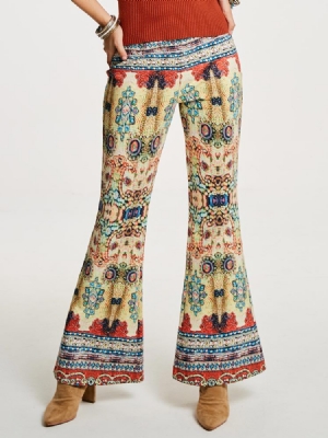 High-waist Geometric Print Dame Bellbottoms