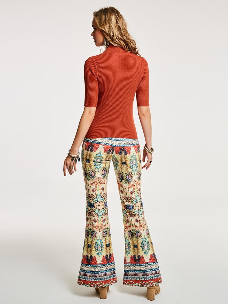 High-waist Geometric Print Dame Bellbottoms