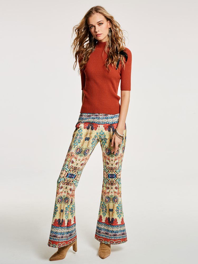 High-waist Geometric Print Dame Bellbottoms