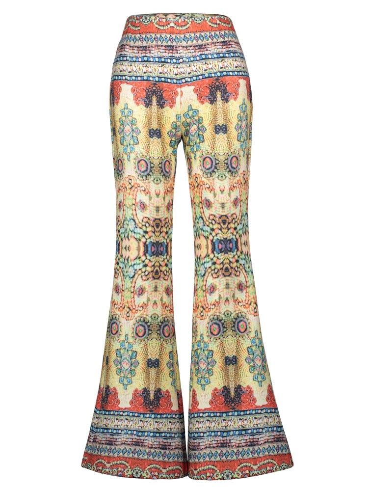 High-waist Geometric Print Dame Bellbottoms