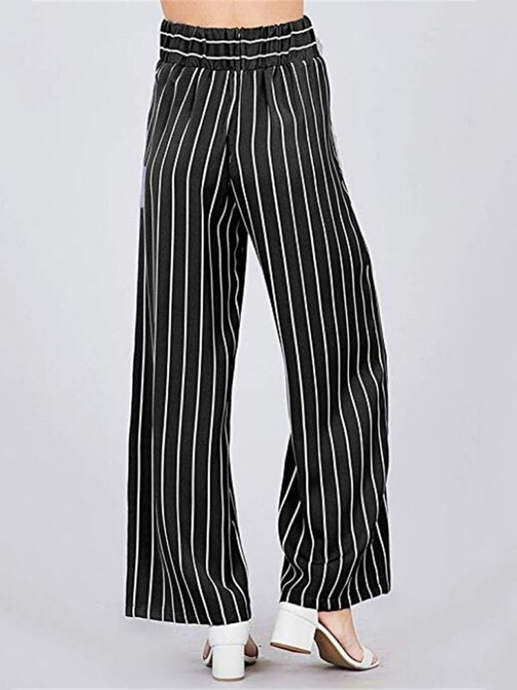 Kvinner Bowknot Stripe Color Block Loose Full Length Wide Leg Casual Bukser