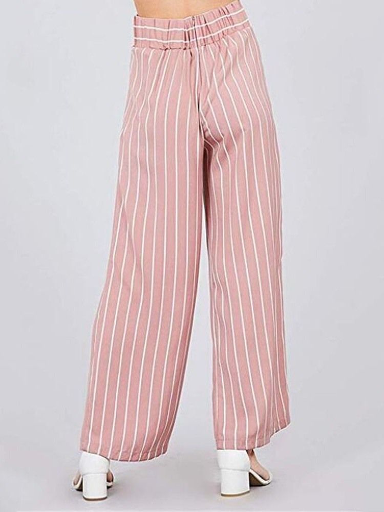 Kvinner Bowknot Stripe Color Block Loose Full Length Wide Leg Casual Bukser