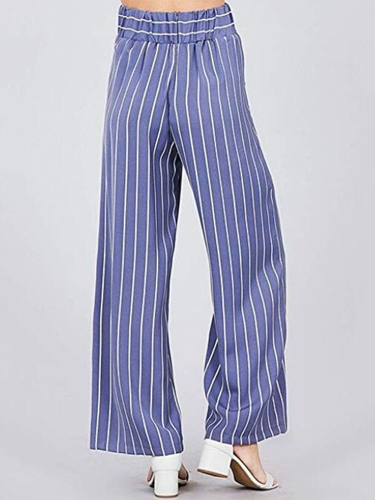 Kvinner Bowknot Stripe Color Block Loose Full Length Wide Leg Casual Bukser